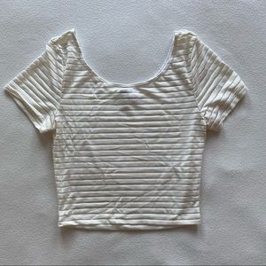 thrifted, white striped cropped t shirt